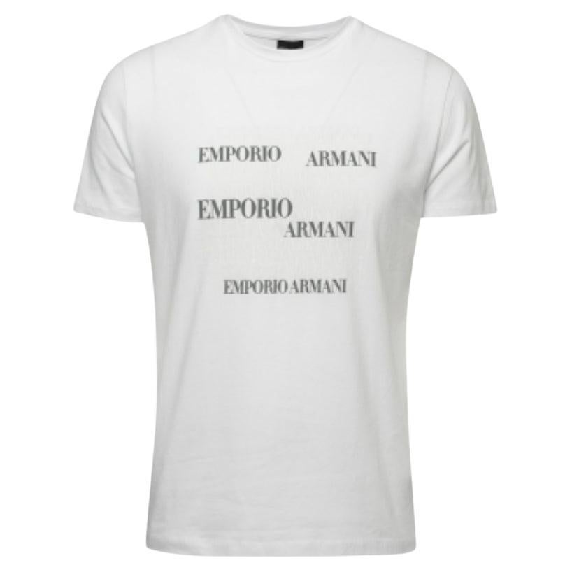 Maglietta girocollo in cotone stampata con logo bianco Emporio Armani XL in vendita