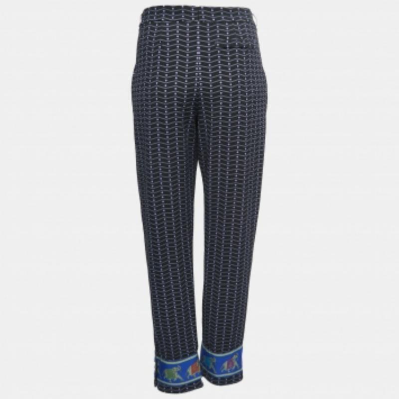 Emporio ARMANI Noir Pantalon en crêpe imprimé avec bordure en forme d'éléphant S en vente 1