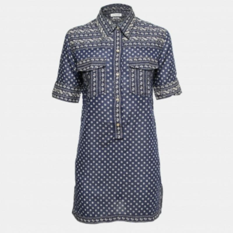 Isabel Marant Etoile - Top a tunica in cotone stampato con fiori blu navy M. in vendita