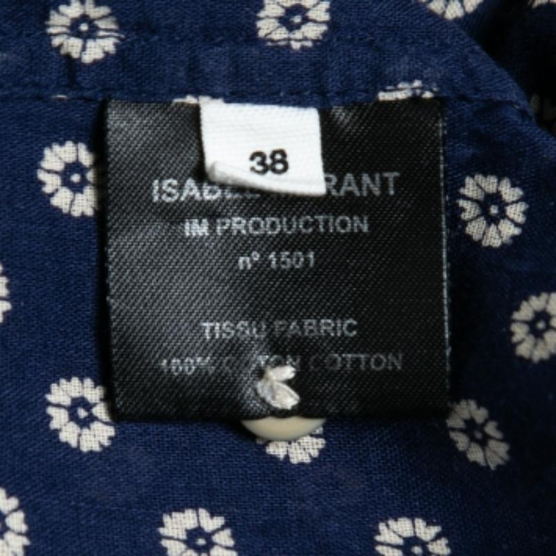 Donna Isabel Marant Etoile - Top a tunica in cotone stampato con fiori blu navy M. in vendita