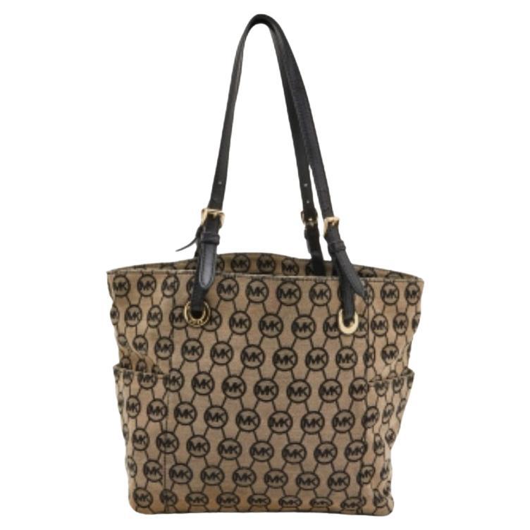 Fourre-tout Jet Set en toile et cuir MICHAEL Michael Kors beige/noir Signature en vente