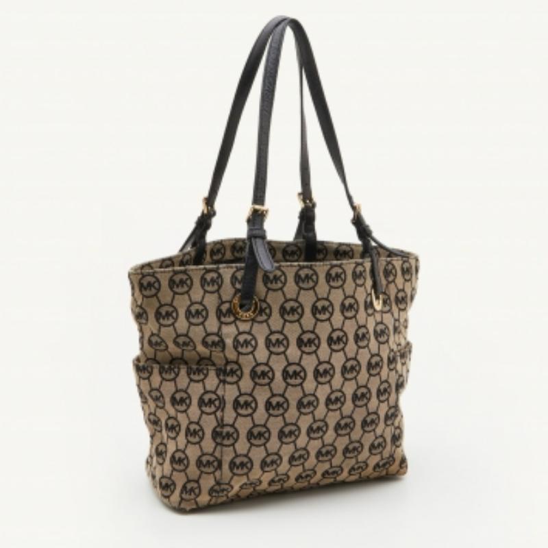 Marron Fourre-tout Jet Set en toile et cuir MICHAEL Michael Kors beige/noir Signature en vente