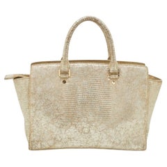 Michael Michael Kors - Grande borsa Selma in pelle goffrata color oro e pelle di serpente