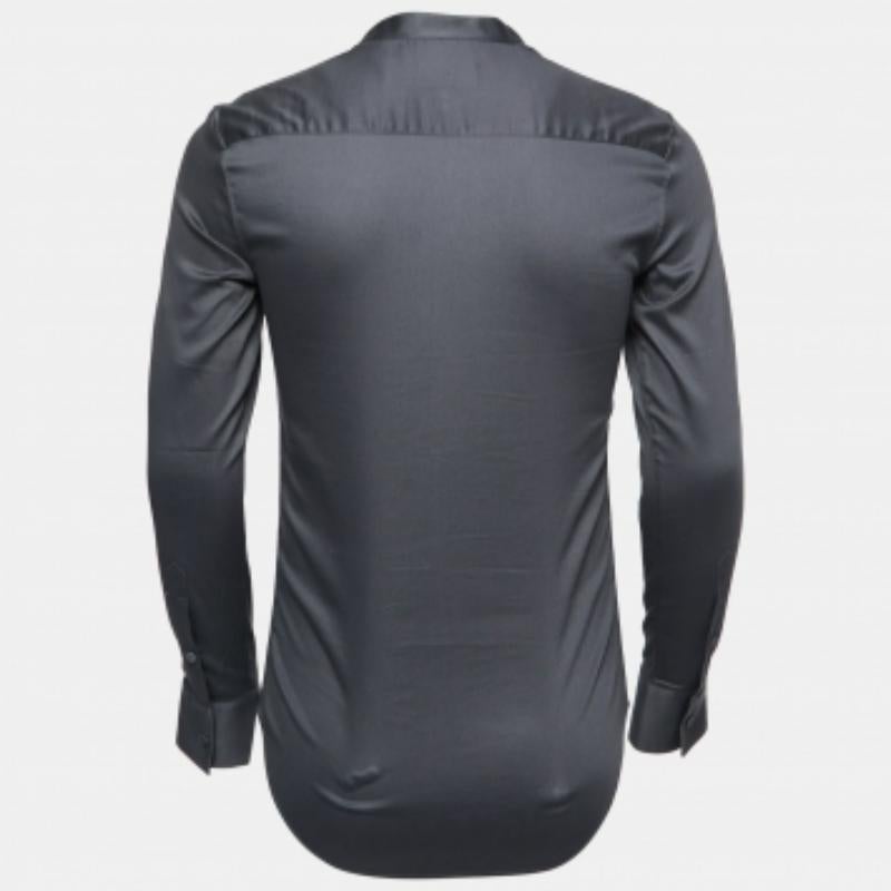 De los hombres Emporio ARMANI Camisa gris de algodón con botones y manga larga S en venta
