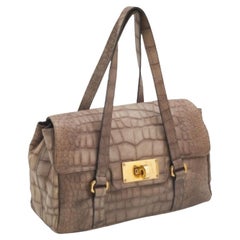 Emporio Armani Khaki Beige Borsa in pelle goffrata con coccodrillo