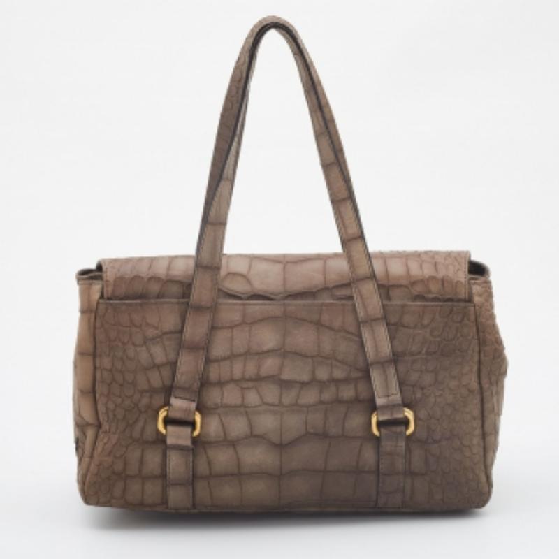 Emporio Armani Khaki Beige Borsa in pelle goffrata con coccodrillo In condizioni discrete in vendita a Dubai, Al Qouz 2