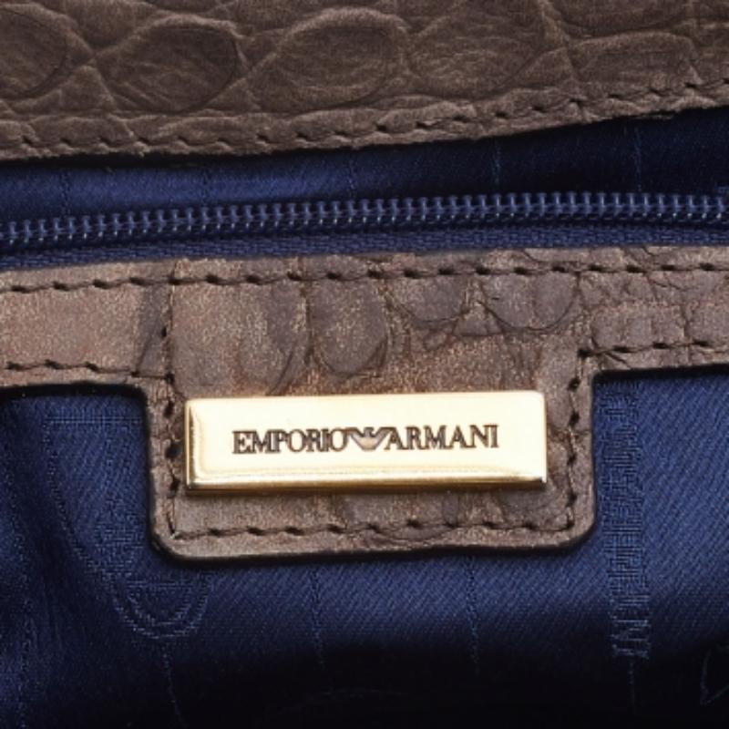Donna Emporio Armani Khaki Beige Borsa in pelle goffrata con coccodrillo in vendita