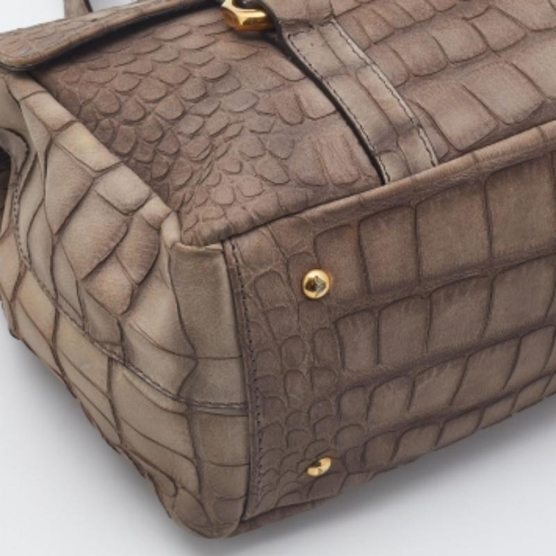 Emporio Armani Khaki Beige Borsa in pelle goffrata con coccodrillo in vendita 6