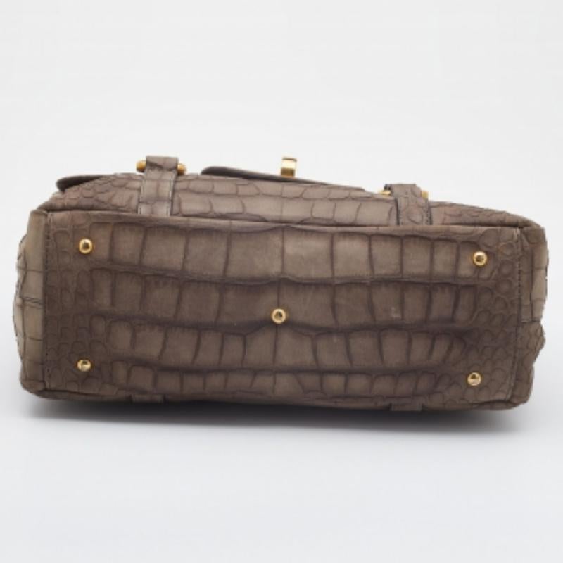 Emporio Armani Khaki Beige Borsa in pelle goffrata con coccodrillo in vendita 4