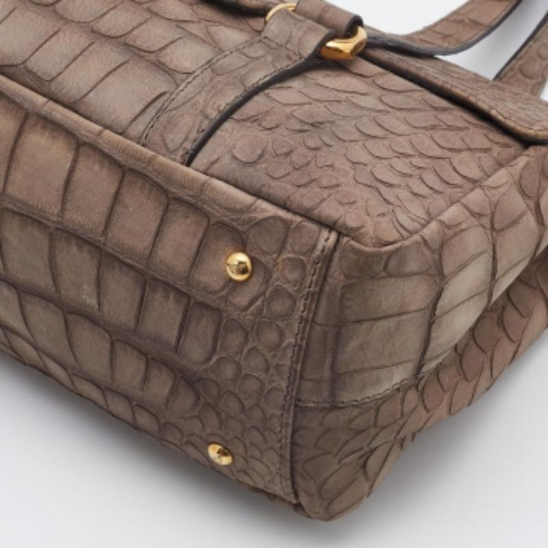 Emporio Armani Khaki Beige Borsa in pelle goffrata con coccodrillo in vendita 5