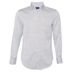 Emporio Armani Camicia in cotone a righe bianche e blu con bottoni sul davanti M. I.