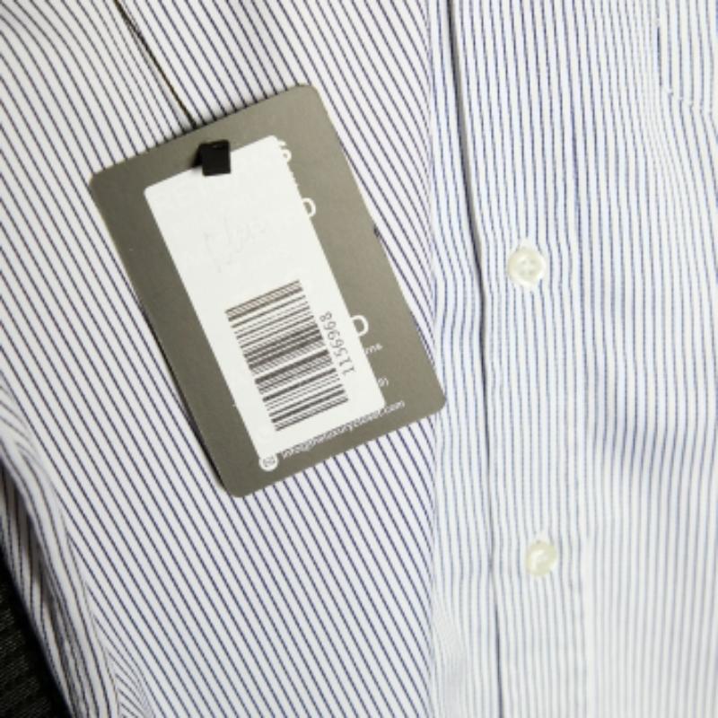 De los hombres Emporio ARMANI Camisa de rayas blancas y azules de algodón con botones delante M en venta