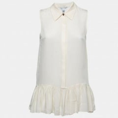 Diane von Furstenberg - Top senza maniche con orlo increspato in seta color crema S