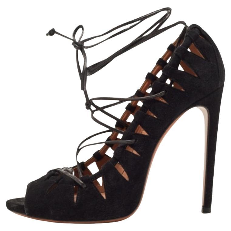 Alaia Black Suede Scallop Trim Open Toe Pumps Size 39.5 en venta