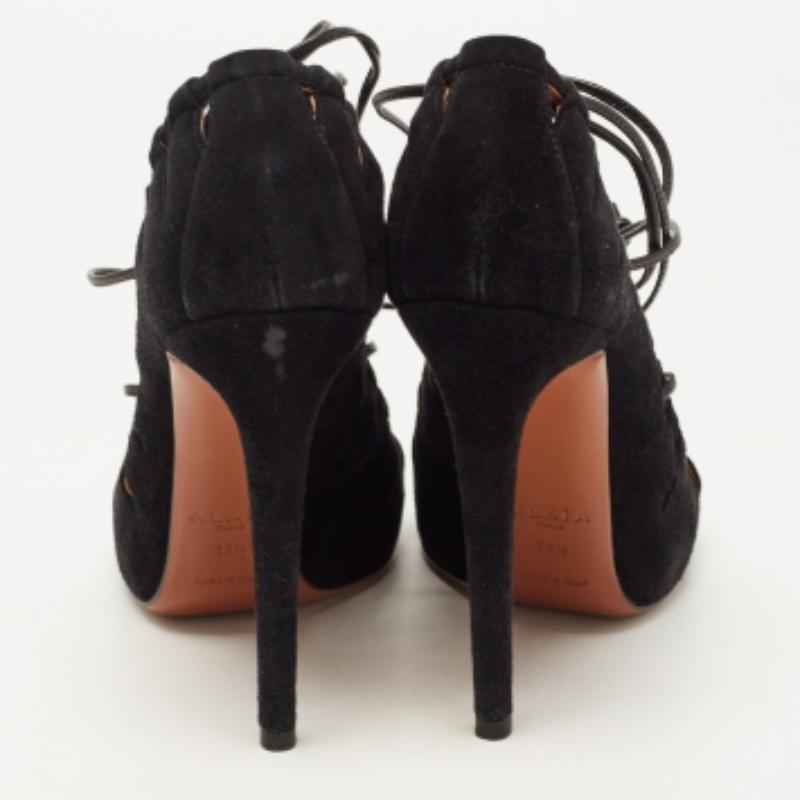 Alaia Black Suede Scallop Trim Open Toe Pumps Size 39.5 en venta 3