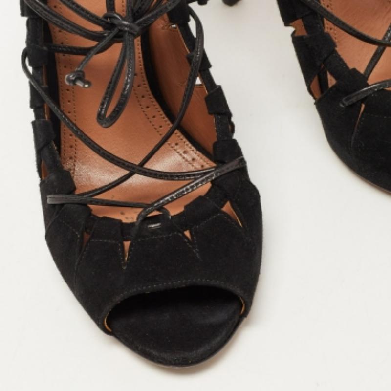 Alaia Black Suede Scallop Trim Open Toe Pumps Size 39.5 en venta 2