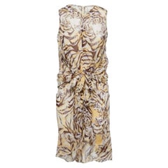 See by Chloe - Vestito corto senza maniche in seta con stampa tigrata marrone/gialla - S