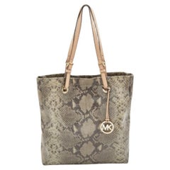 Michael Michael Kors Tote in pelle effetto pitone beige/grigio Nord Sud