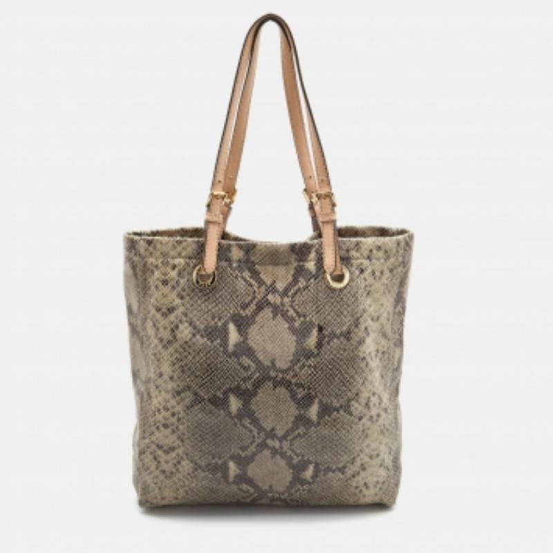 Michael Michael Kors Tote in pelle effetto pitone beige/grigio Nord Sud in vendita 2