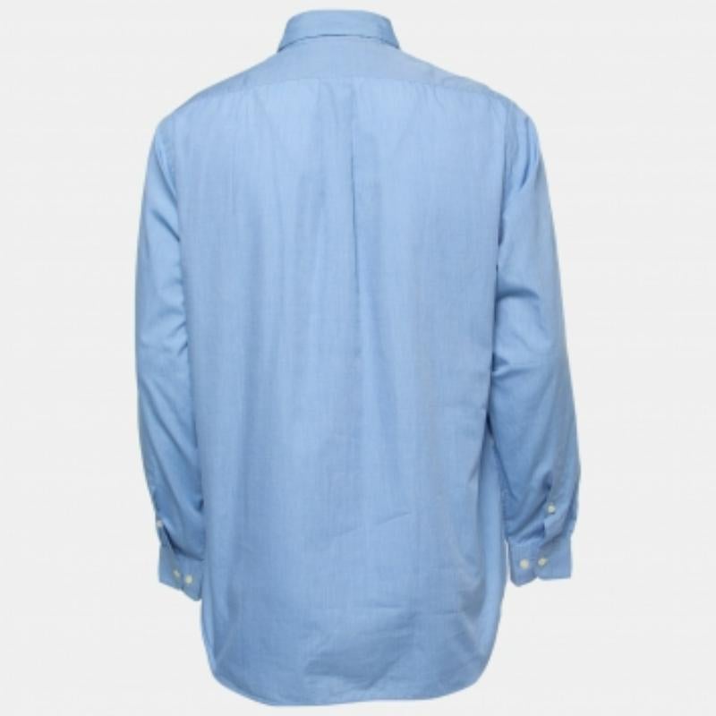 Emporio ARMANI Chemise à manches longues en coton bleu M Pour hommes en vente