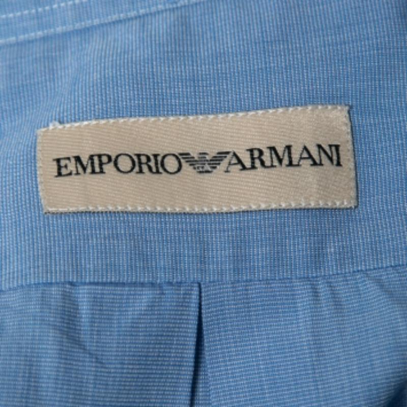 Bleu Emporio ARMANI Chemise à manches longues en coton bleu M en vente