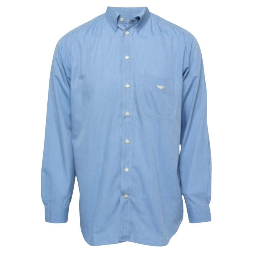 Emporio ARMANI Chemise à manches longues en coton bleu M en vente