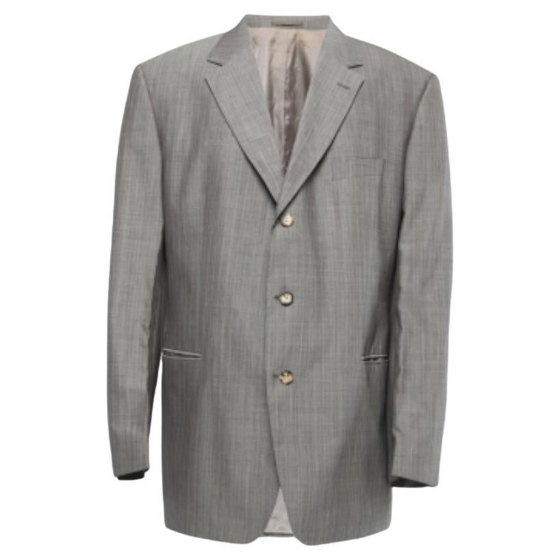 Boss By Hugo Boss - Blazer in lana vergine a righe grigie 4XL in vendita