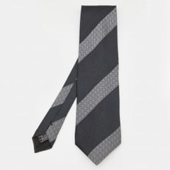 Emporio Armani Cravatta in seta a righe nere e grigie