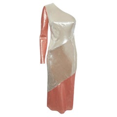 Diane von Furstenberg Vestito midi monospalla in seta con paillettes S.S. White/Arancione