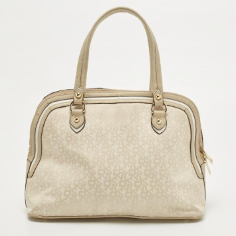 DKNY Crema/Beige, la borsa firmata in tela e pelle con cupola in vendita 1