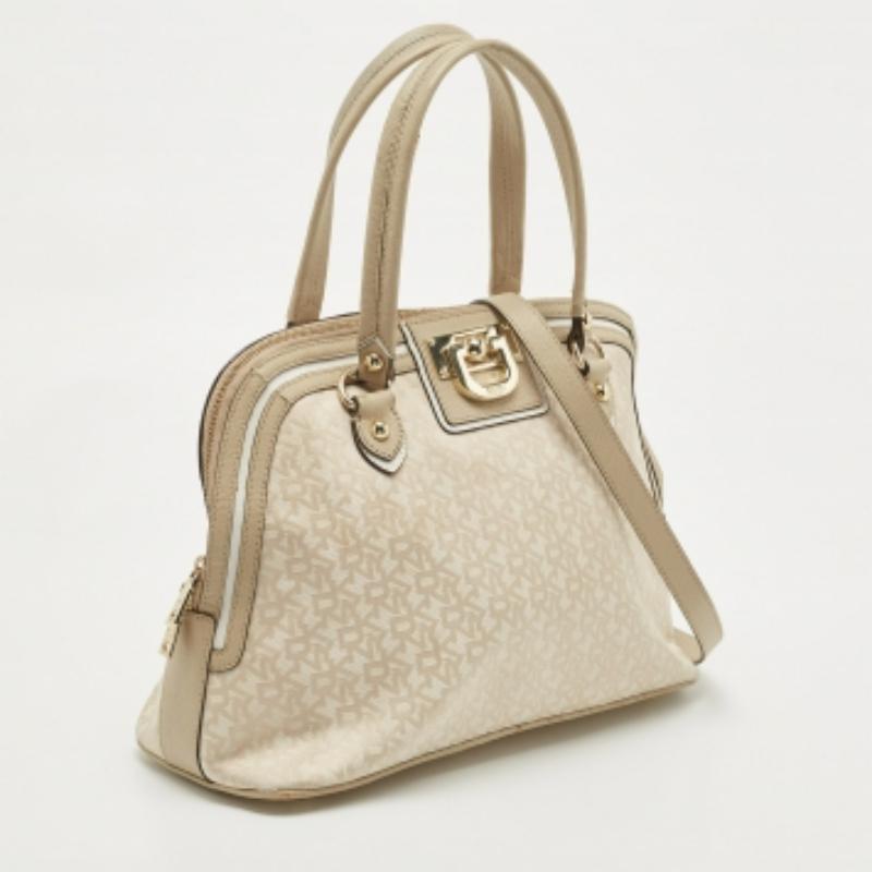 Donna DKNY Crema/Beige, la borsa firmata in tela e pelle con cupola in vendita