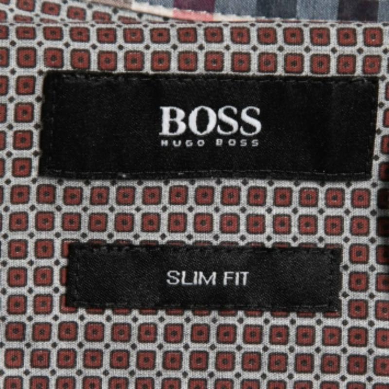 Grigio Boss By Hugo Boss - Camicia a quadri multicolore in cotone a manica intera - M. I. in vendita