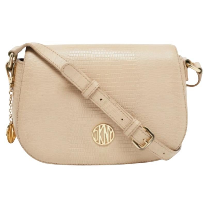 DKNY Borsa a tracolla in pelle beige con logo impresso a lucertola in vendita