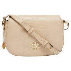 DKNY Borsa a tracolla in pelle beige con logo impresso a lucertola