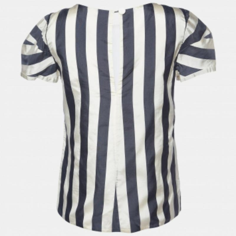 Donna Emporio Armani Top in misto seta a righe crema/nero S in vendita