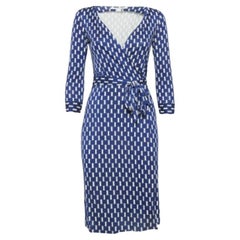 Diane von Furstenberg - Vestito a portafoglio in jersey di seta stampato blu XS