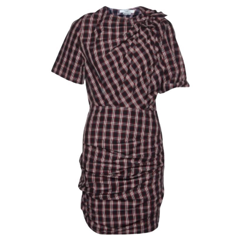 Isabel Marant Etoile Schwarz/Rot kariertes plissiertes Oria-Minikleid aus Baumwolle S