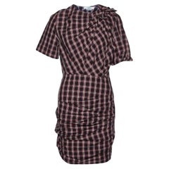 Isabel Marant Etoile Black/Red Plaid Pleated Cotton Oria Mini Dress S