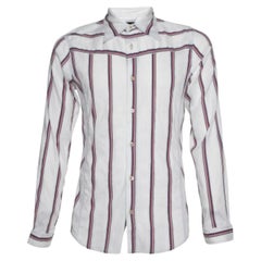 Emporio Armani White Camicia a maniche lunghe in cotone Misura a righe S. S. White