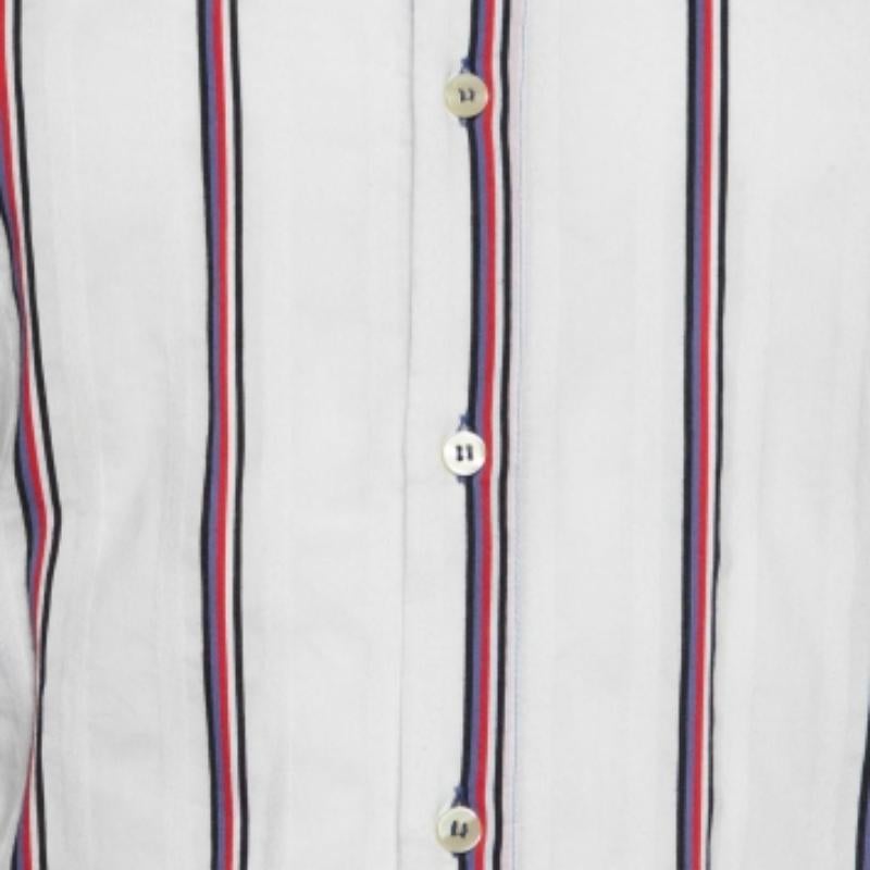 Emporio Armani White Camicia a maniche lunghe in cotone Misura a righe S. S. White in vendita 1