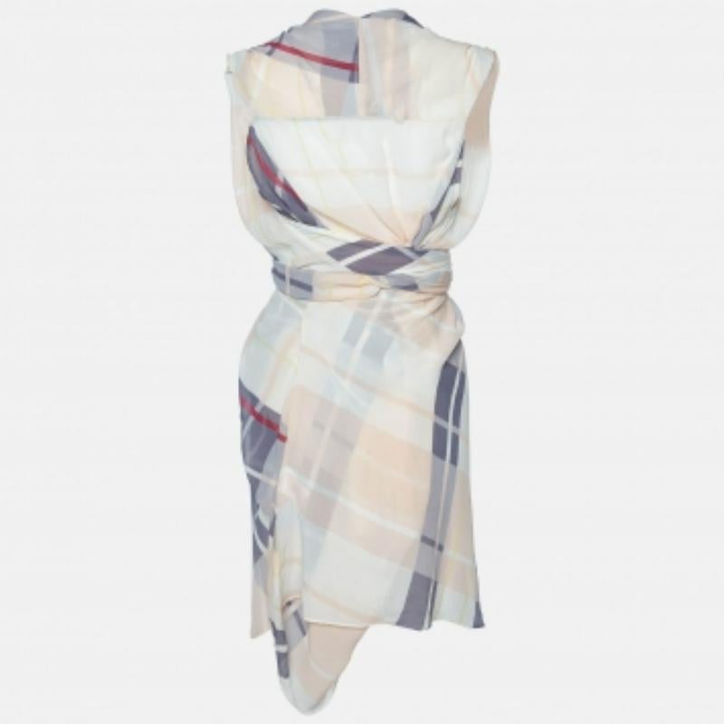 Beige See By Chloe - Vestito corto asimmetrico in seta a quadri beige L.A. in vendita