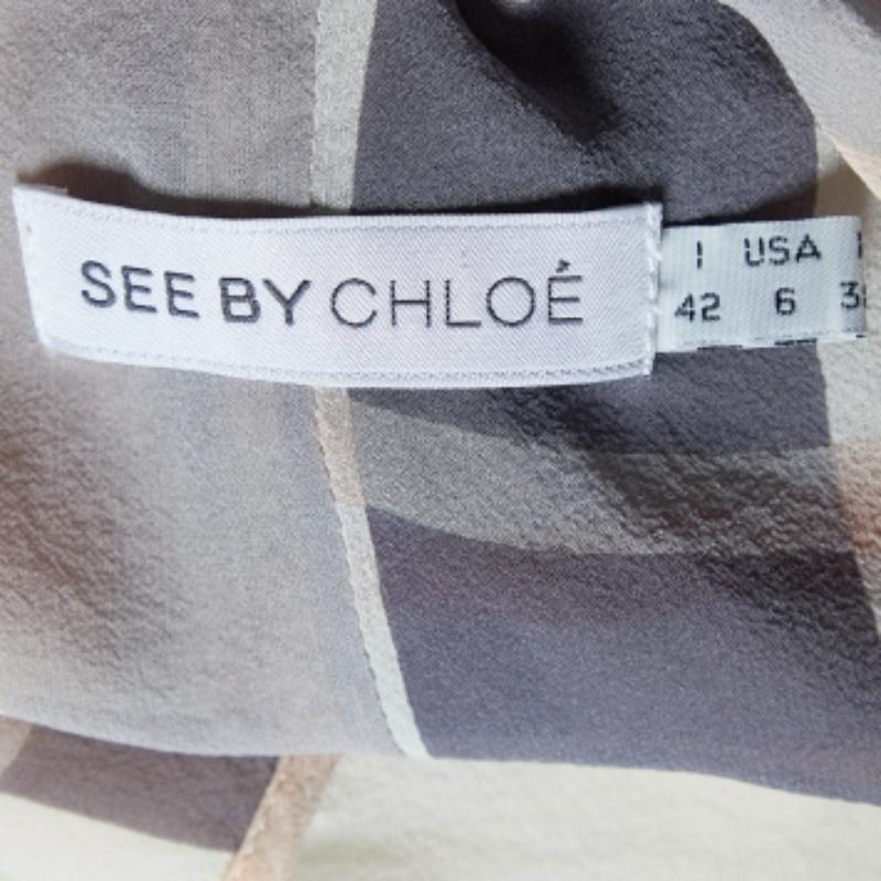 Donna See By Chloe - Vestito corto asimmetrico in seta a quadri beige L.A. in vendita