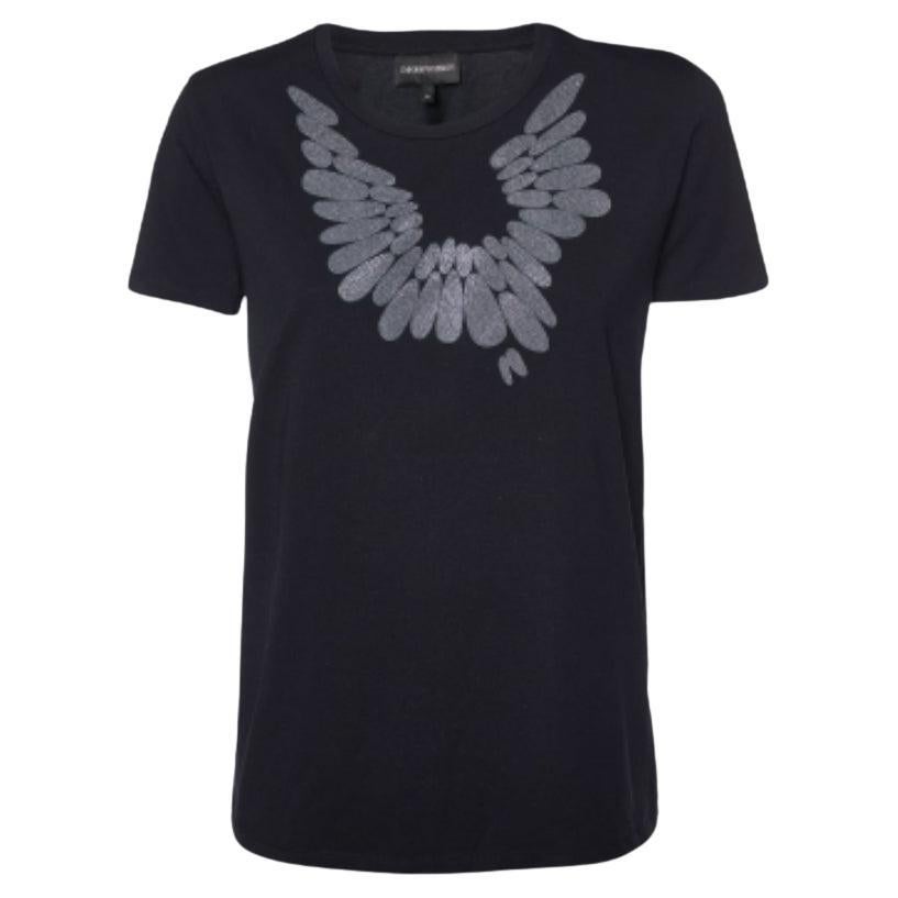 Emporio Armani Maglietta girocollo in cotone nero impreziosita M. T. I.