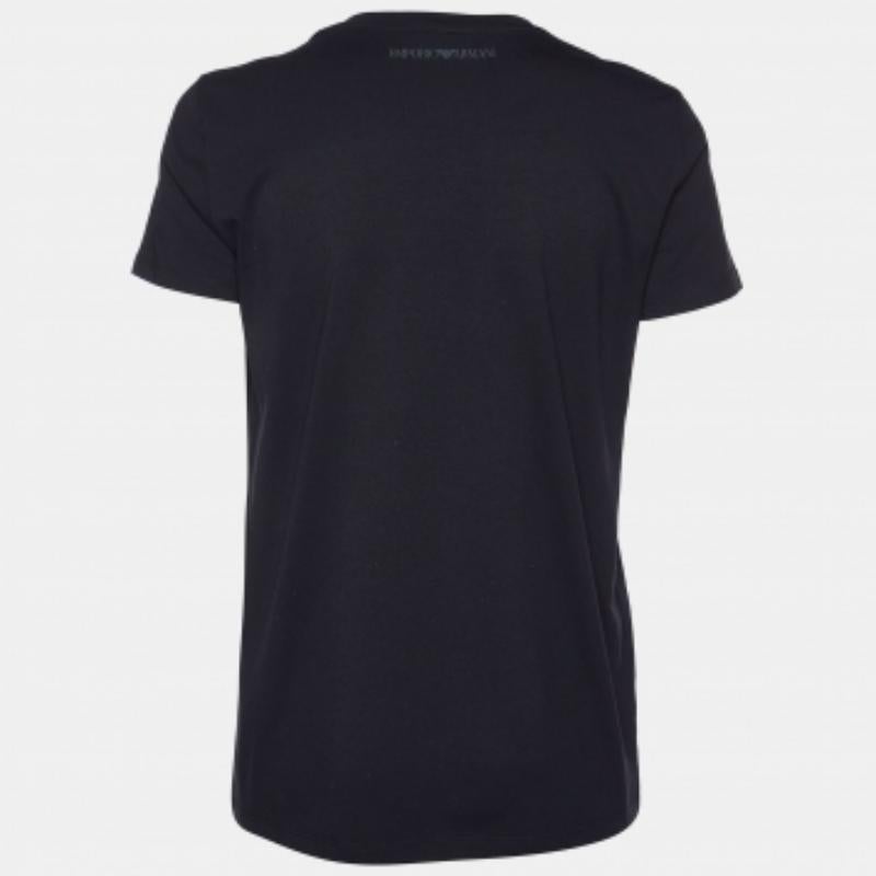 Emporio Armani Maglietta girocollo in cotone nero impreziosita M. T. I. in vendita 1
