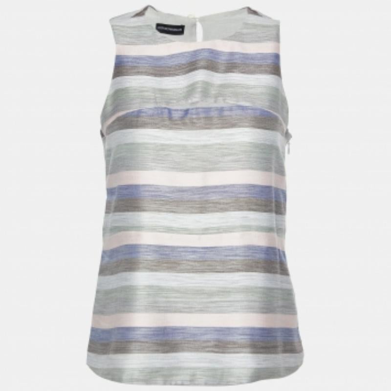 Emporio Armani Top senza maniche in cotone e seta a righe grigio S