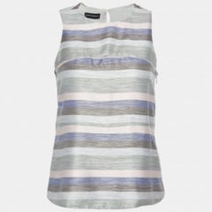 Emporio Armani Top senza maniche in cotone e seta a righe grigio S