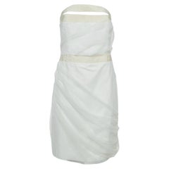 Emporio Armani Off White - Mini abito a collo alto con increspatura in tulle S.S. White