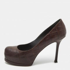 Saint Laurent Paris - Pumps con plateau Tribtoo in pelle marrone goffrata a crocette - Taglia 37