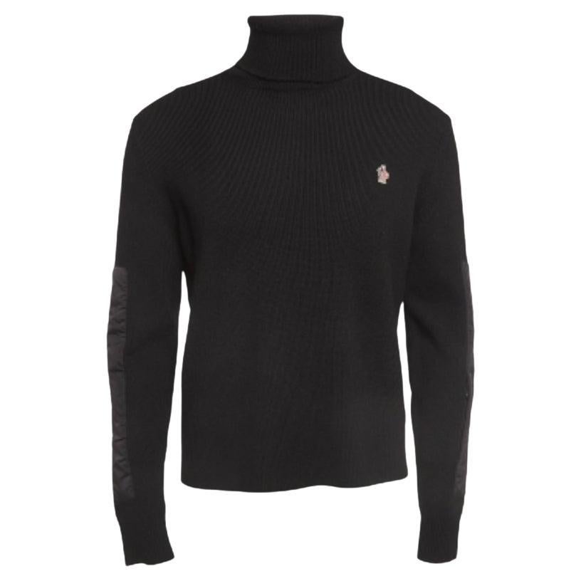 Moncler Grenoble Black Wool Blend Knit Paneled Turtleneck Sweater L