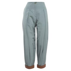 Emporio ARMANI Pantalon taille haute en crêpe bordé de cuir gris M